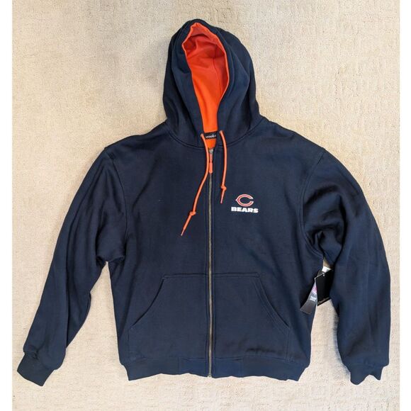 NWT Dunbrooke Chicago Bears Jacket Mens Size Large Navy Hooded Orange Lining - Picture 1 of 10